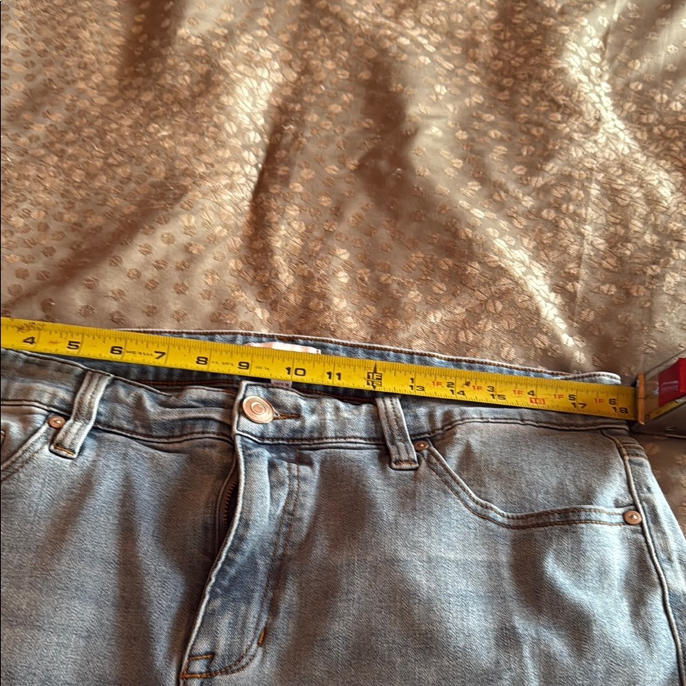 Blue Distressed Jean Shorts with Frayed Hem - Picture 4 of 6